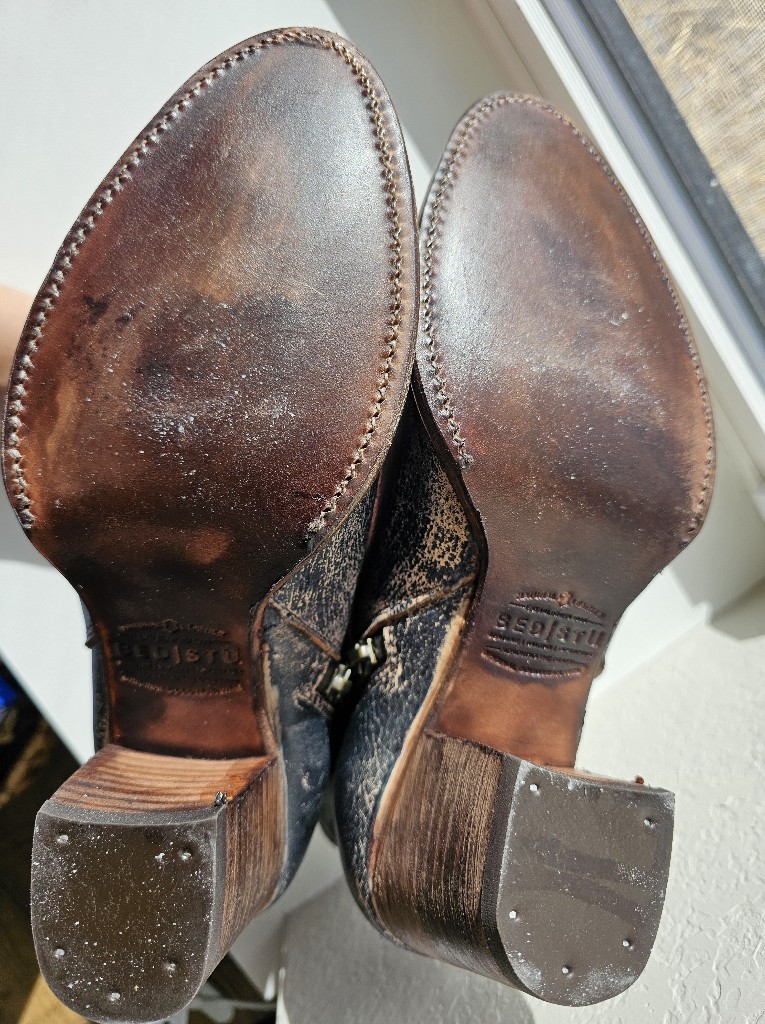 Bed|Stu Distressed Black Brown Leather Ankle Boots With Buckle Straps — image 5 of 8